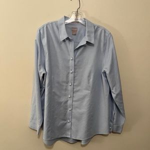 Chico's Blue Oxford Cotton Women's Shirt with Round Pearl Buttons Chico's Size 2
